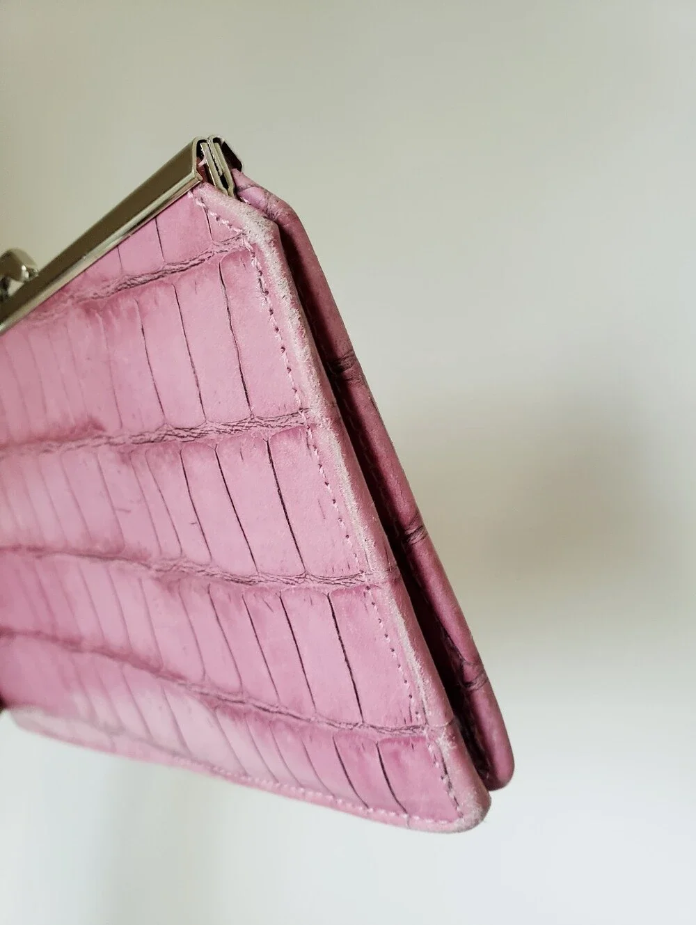 Vintage Abas Pink Croc Print Frame Clutch Leather Wallet